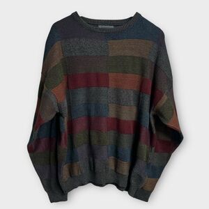 Vintage Patterned Grandpa Sweater Men's XL Patchwork Knit